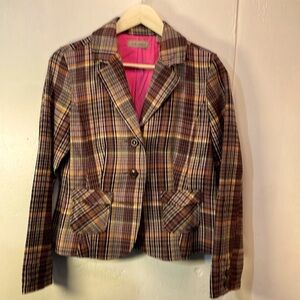 I.E. relaxed Plaid Wool-Blend Waist Length Versatile Statement Jacket - M-#0037